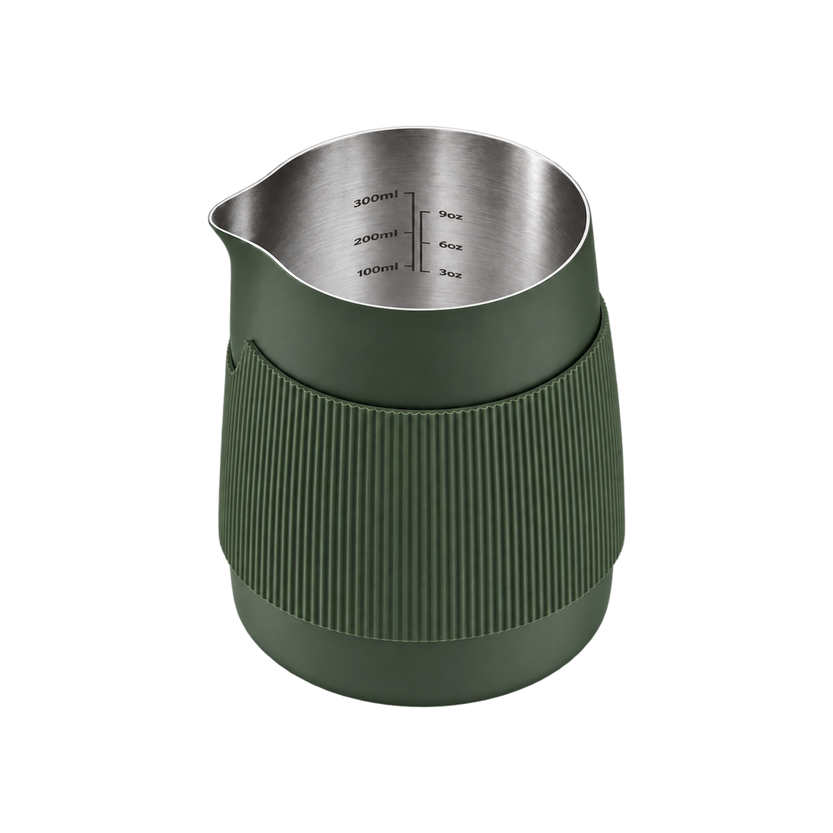 Normcore Handleless Milk Pitcher 450ml — Sharp Spout / Green; consistent elevated view, square transparent image