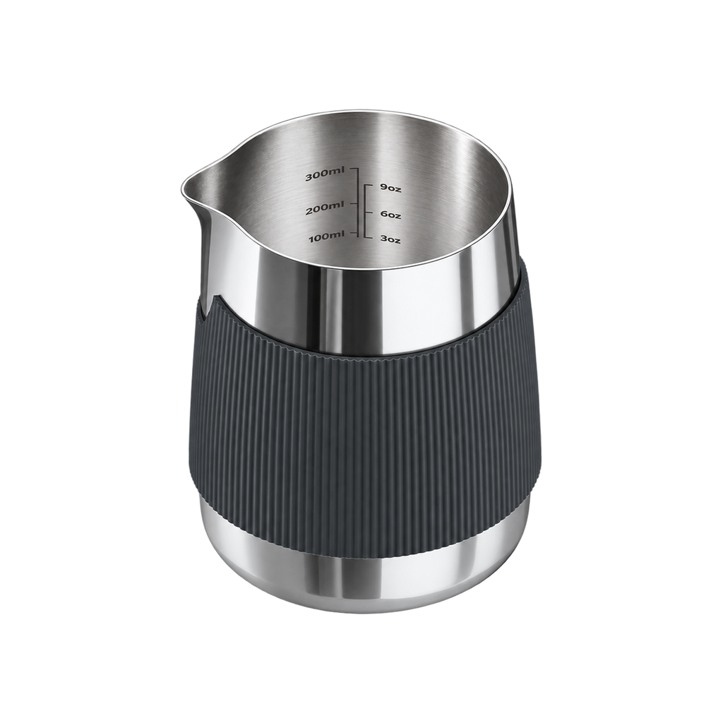 Normcore Handleless Milk Pitcher 450ml — Sharp Spout / Silver; consistent elevated view, square transparent image