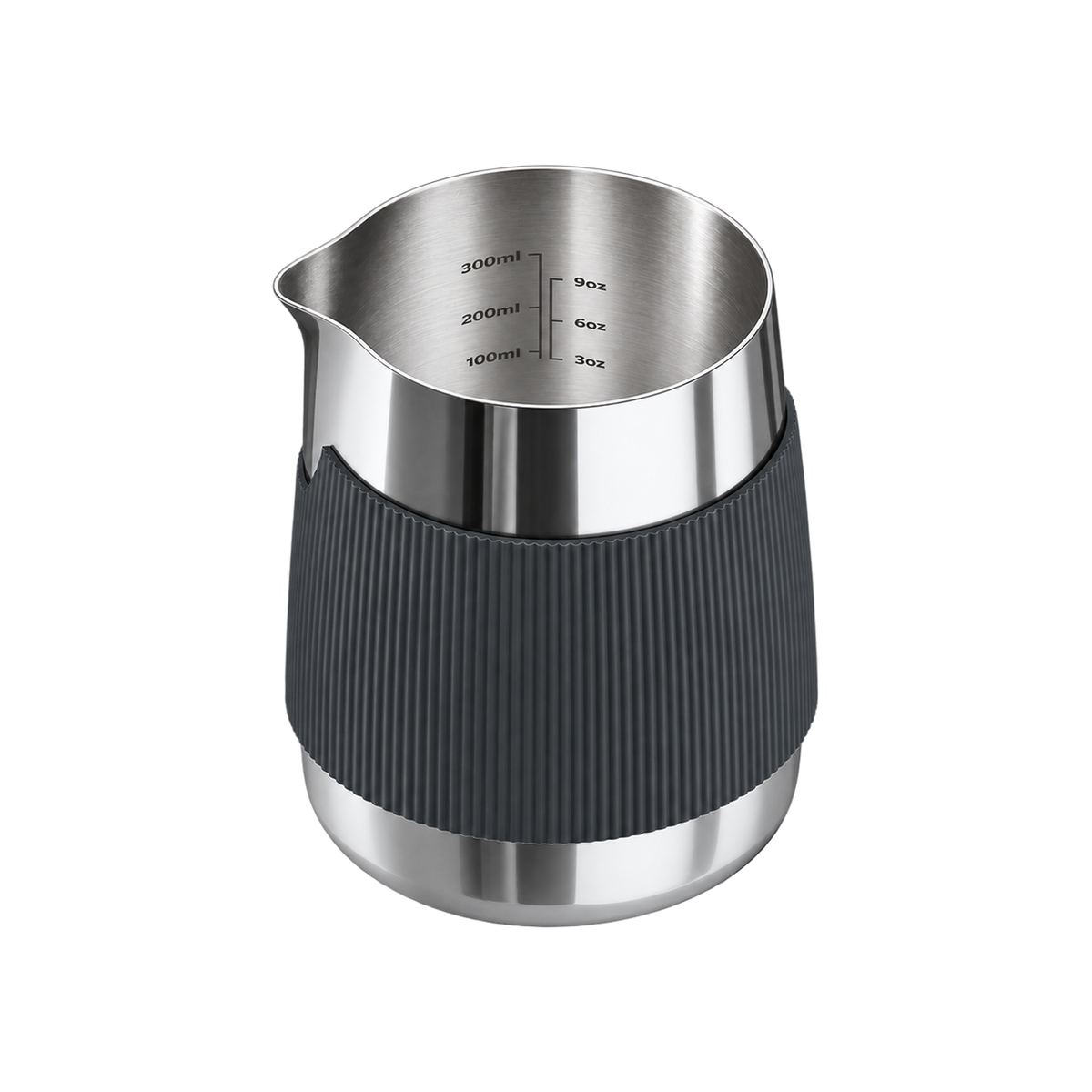 Normcore Handleless Milk Pitcher 450ml — Sharp Spout / Silver; consistent elevated view, square transparent image
