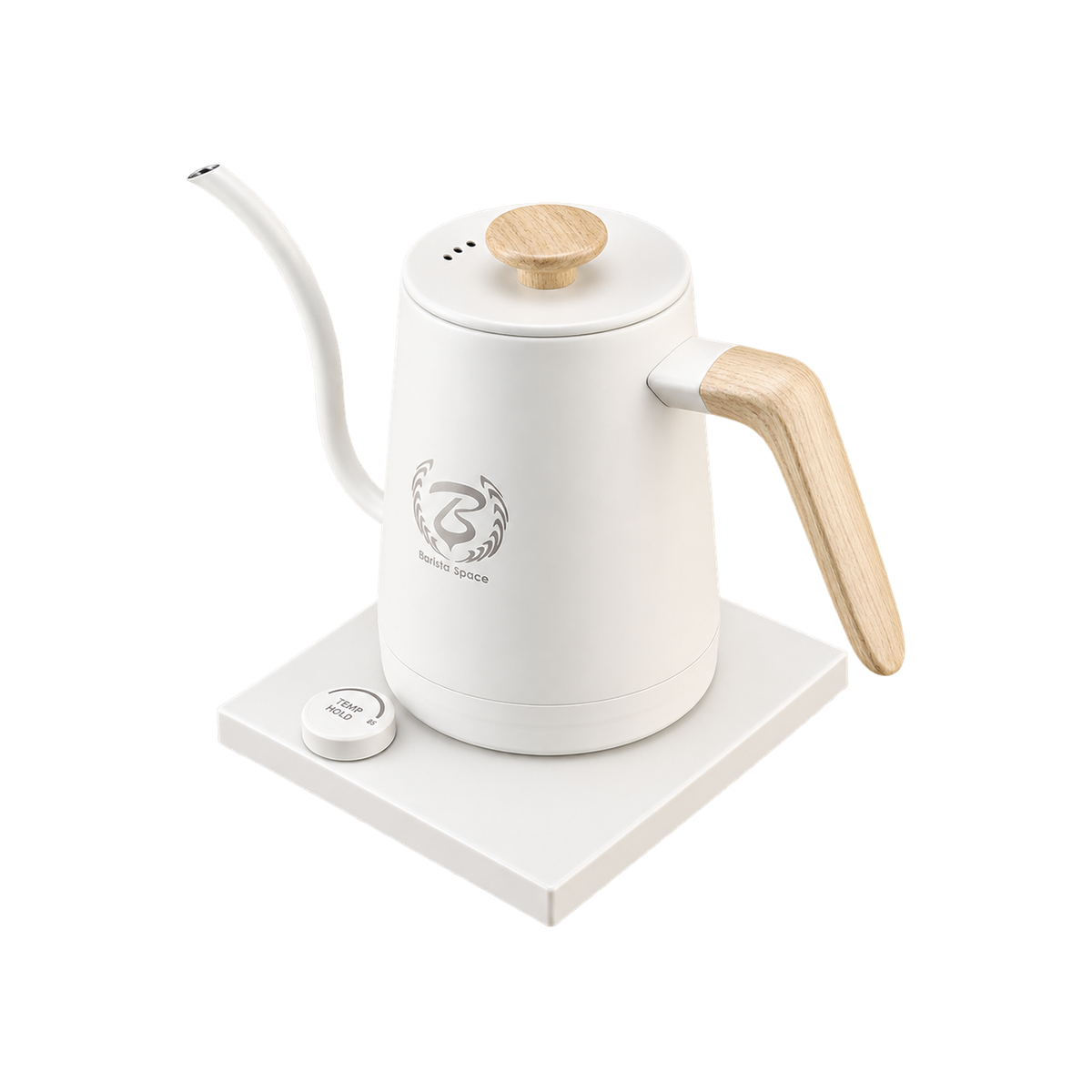 Barista Space 1 L Smart Temperature Controlled Electric Coffee Kettle — White; consistent elevated view, square transparent image