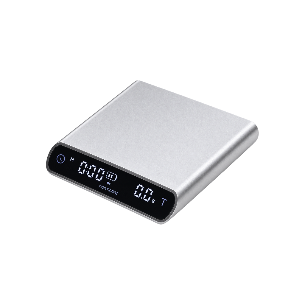 Normcore Pocket Coffee Scale V3 — Silver; consistent elevated view, square transparent image