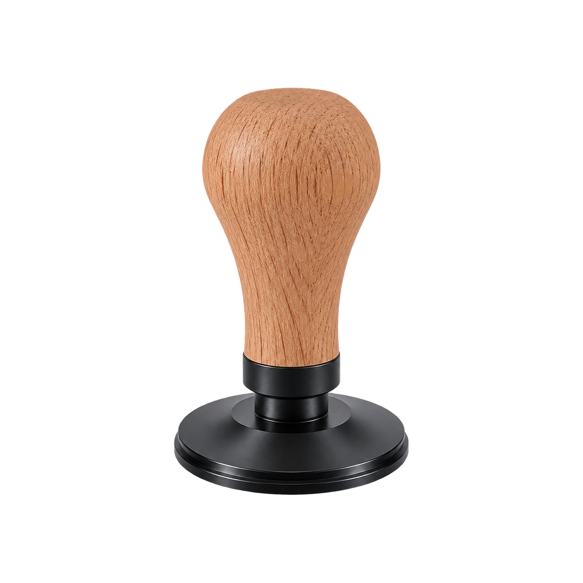 Normcore Spring-loaded Tamper V4 — Titanium PVD, Oak / 51mm / Flat Base; consistent elevated view, square transparent image