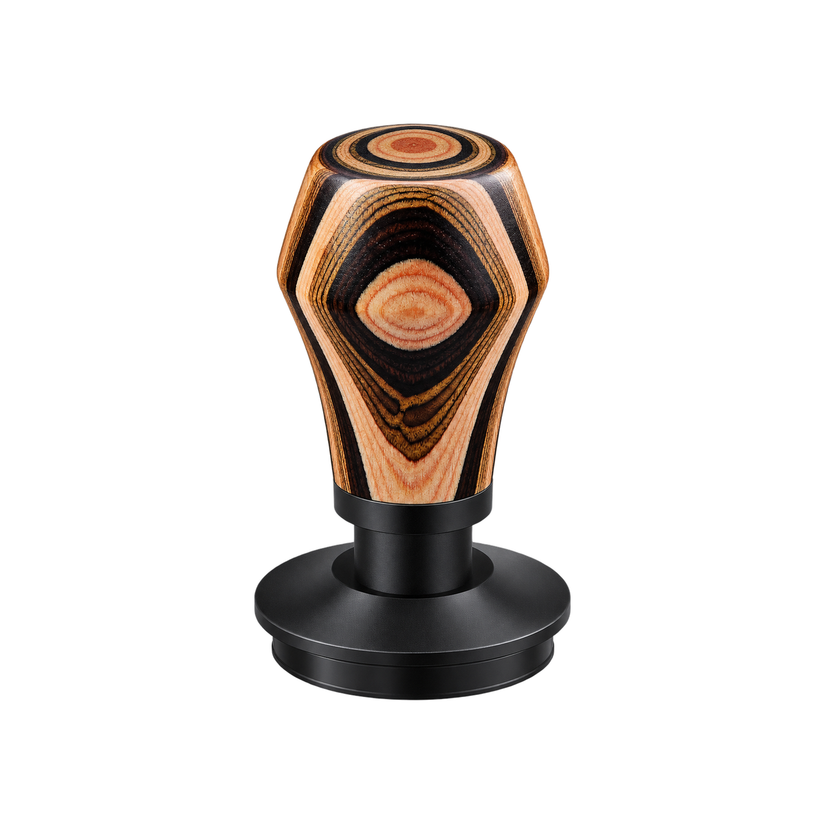 Normcore Spring-loaded Tamper V4 — Titanium PVD, Colourful Wood / 51mm / Flat Base, Titanium PVD, Colourful Wood / 51mm / Ripple Base, Titanium PVD, Colourful Wood / 53.3mm / Flat Base, Titanium PVD, Colourful Wood / 53.3mm / Ripple Base, Titanium PVD, Colourful Wood / 58.5mm / Flat Base, Titanium PVD, Colourful Wood / 58.5mm / Ripple Base, Titanium PVD, Colourful Wood / 45.5mm / Flat Base, Titanium PVD, Colourful Wood / 45.5mm / Ripple Base; consistent elevated view, square transparent image