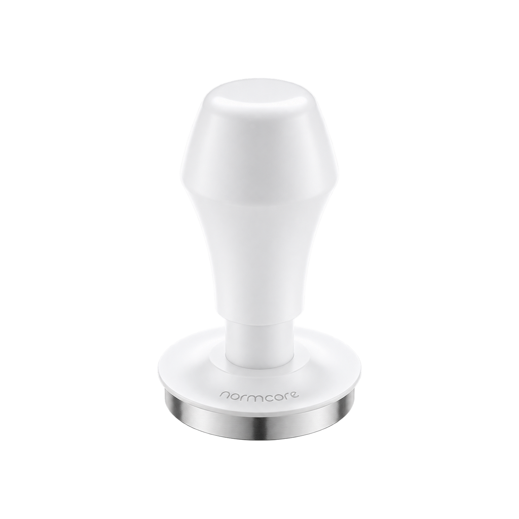 Normcore Spring-loaded Tamper V4 Teflon White — ; consistent elevated view, square transparent image