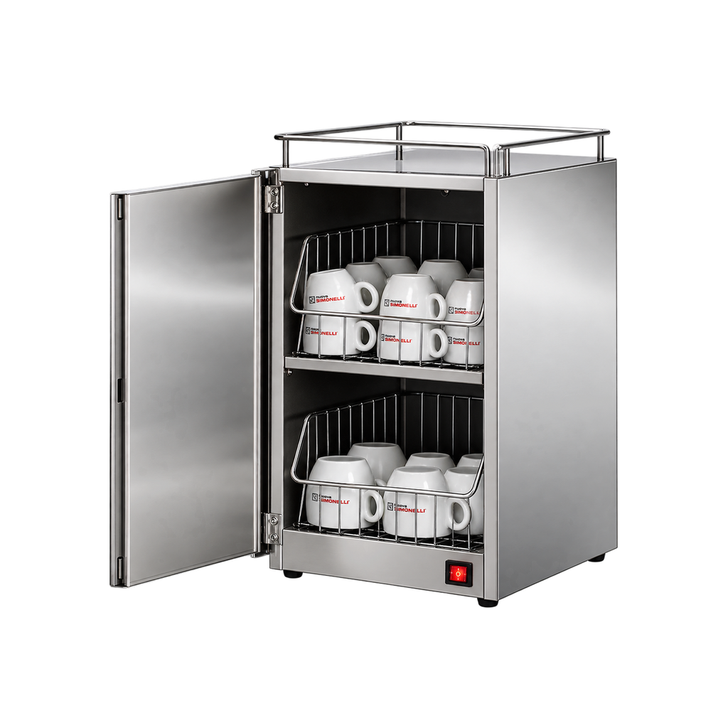 Nuova Simonelli Cup Warmer Pronto — Silver; consistent elevated view, square transparent image