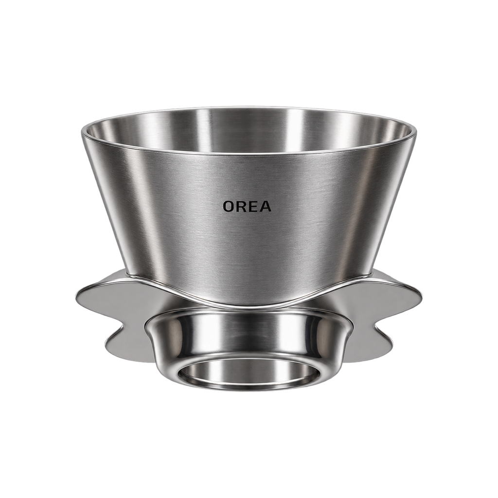 Orea O1 Brewer — Steel / Steel Raw; consistent elevated view, square transparent image