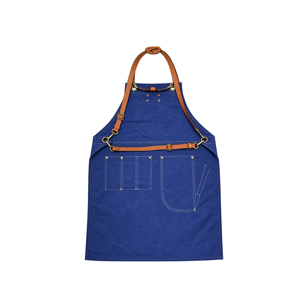 Barista Space Apron — Blue; consistent elevated view, square transparent image