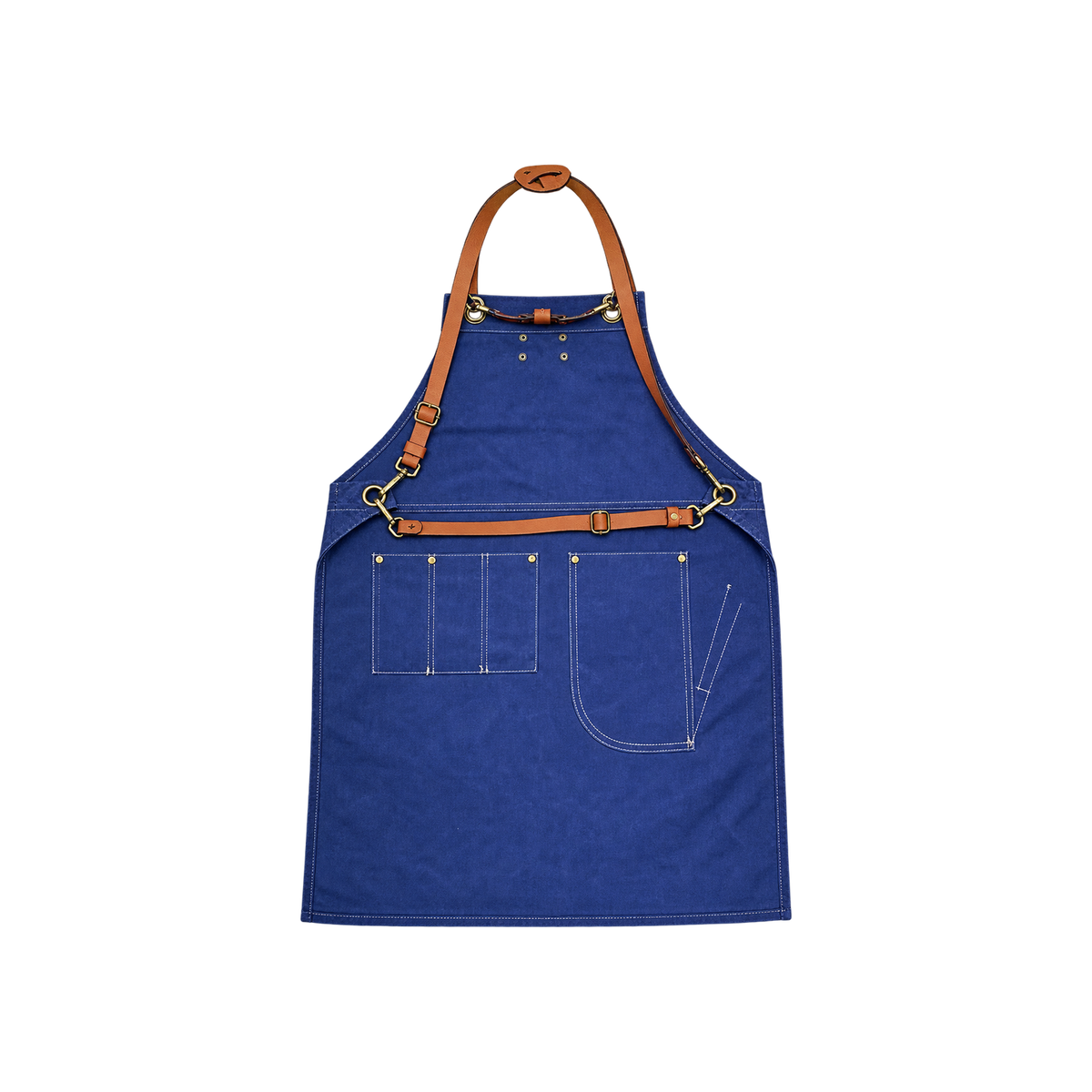 Barista Space Apron — Blue; consistent elevated view, square transparent image