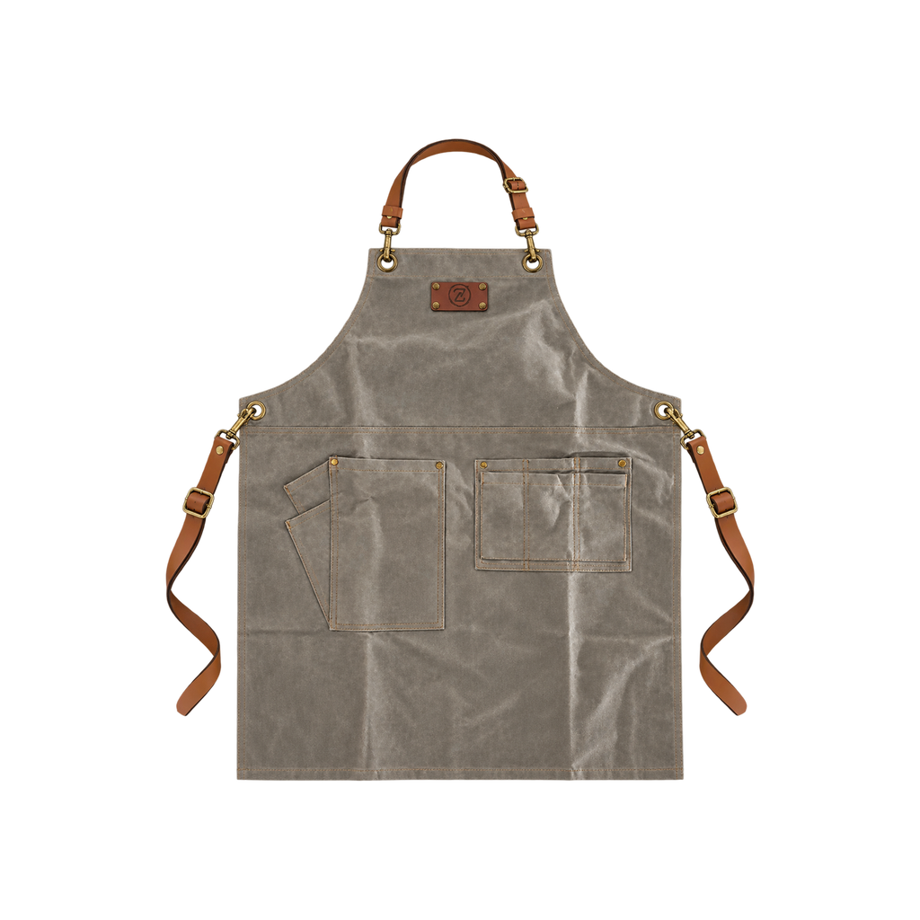 Barista Space Apron — Grey; consistent elevated view, square transparent image