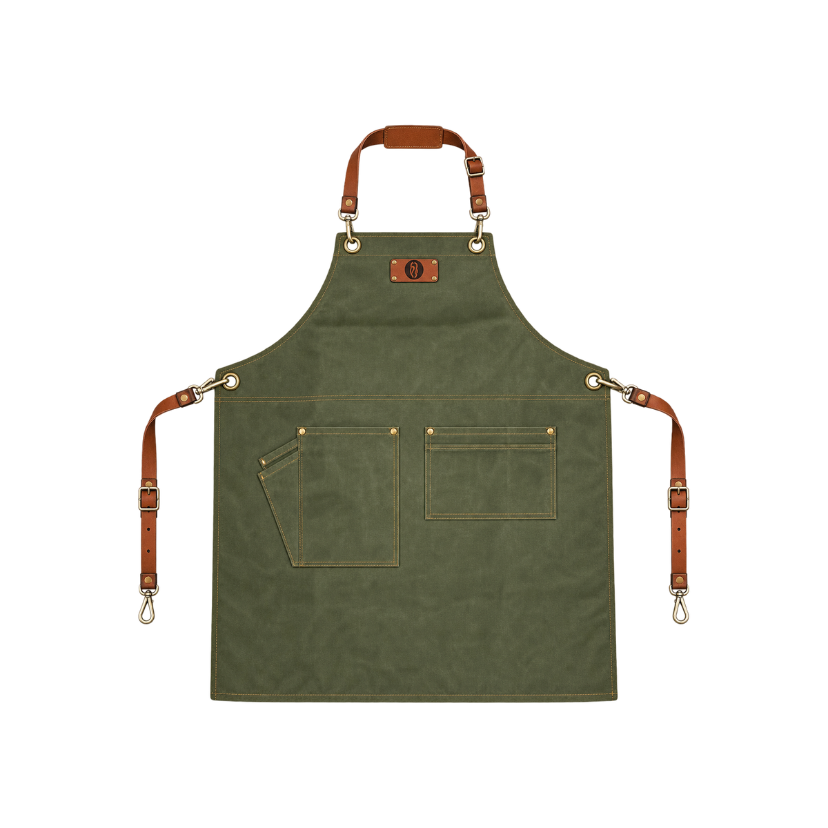 Barista Space Apron — Green; consistent elevated view, square transparent image