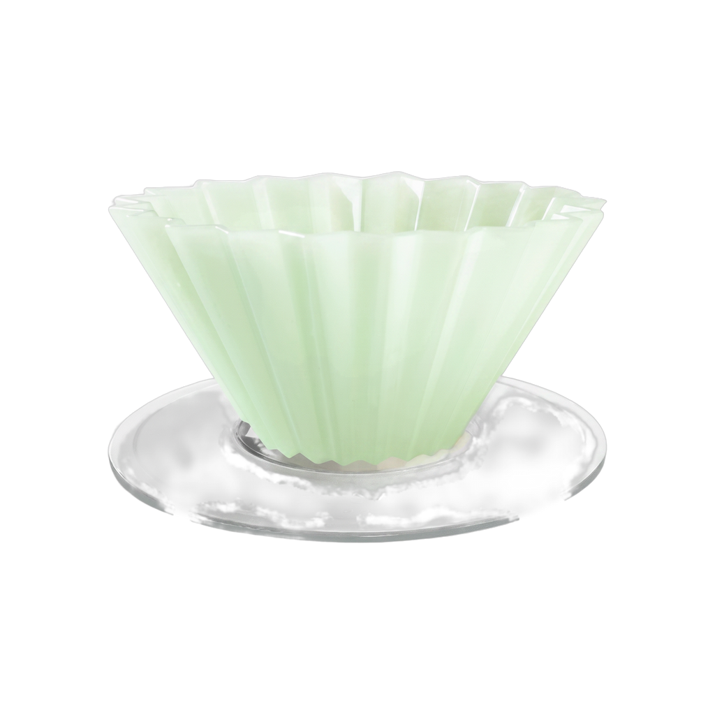 Origami Dripper Air S - With Plastic Holder — Green; consistent elevated view, square transparent image