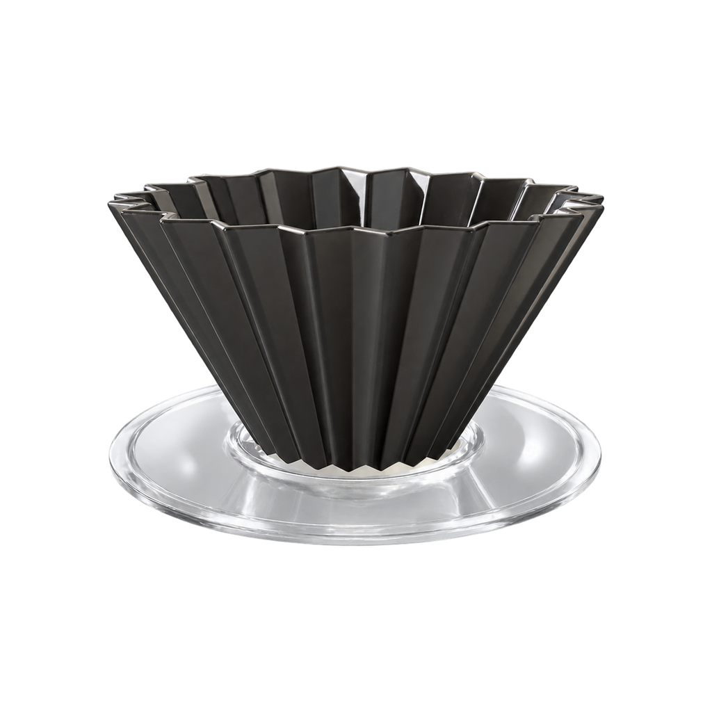 Origami Dripper Air S - With Plastic Holder — Black; consistent elevated view, square transparent image