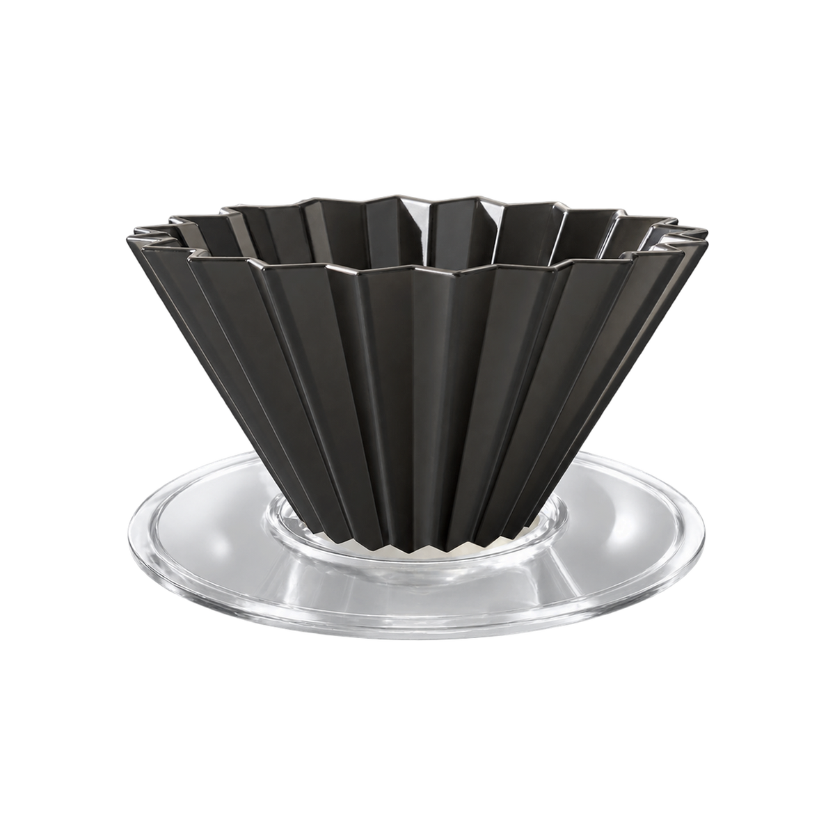 Origami Dripper Air S - With Plastic Holder — Black; consistent elevated view, square transparent image