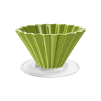 Origami Dripper M with Plastic Holder — Green; consistent elevated view, square transparent image