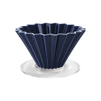 Origami Dripper M with Plastic Holder — Navy Blue; consistent elevated view, square transparent image