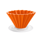Origami Dripper M with Plastic Holder — Orange; consistent elevated view, square transparent image