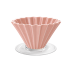 Origami Dripper M with Plastic Holder — Pink; consistent elevated view, square transparent image