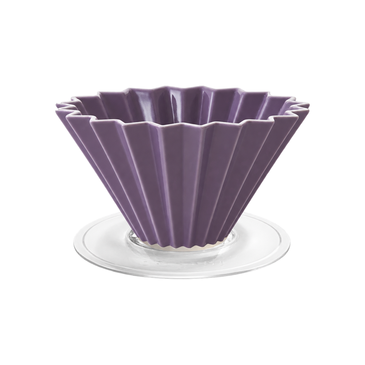 Origami Dripper M with Plastic Holder — Purple; consistent elevated view, square transparent image