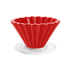 Origami Dripper M with Plastic Holder — Red; consistent elevated view, square transparent image