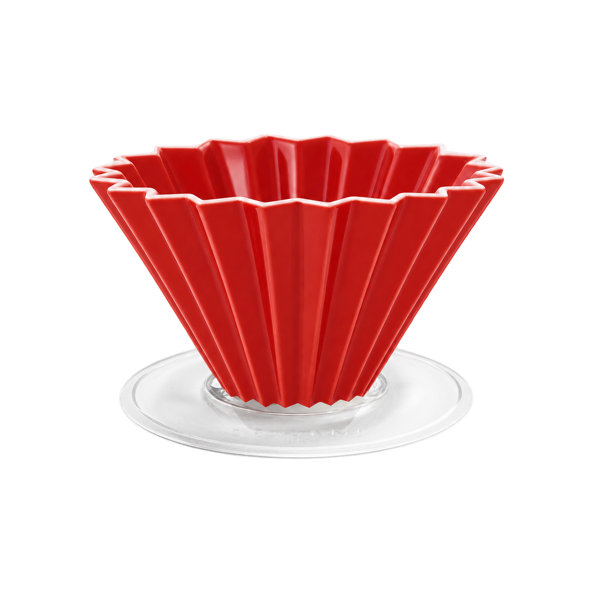 Origami Dripper M with Plastic Holder — Red; consistent elevated view, square transparent image