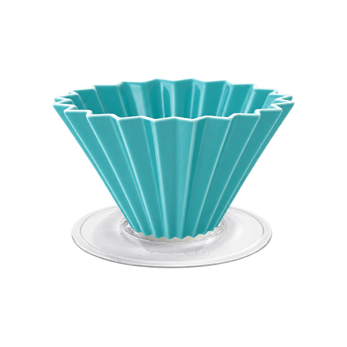 Origami Dripper M with Plastic Holder — Turquoise; consistent elevated view, square transparent image