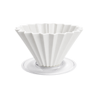 Origami Dripper M with Plastic Holder — White; consistent elevated view, square transparent image