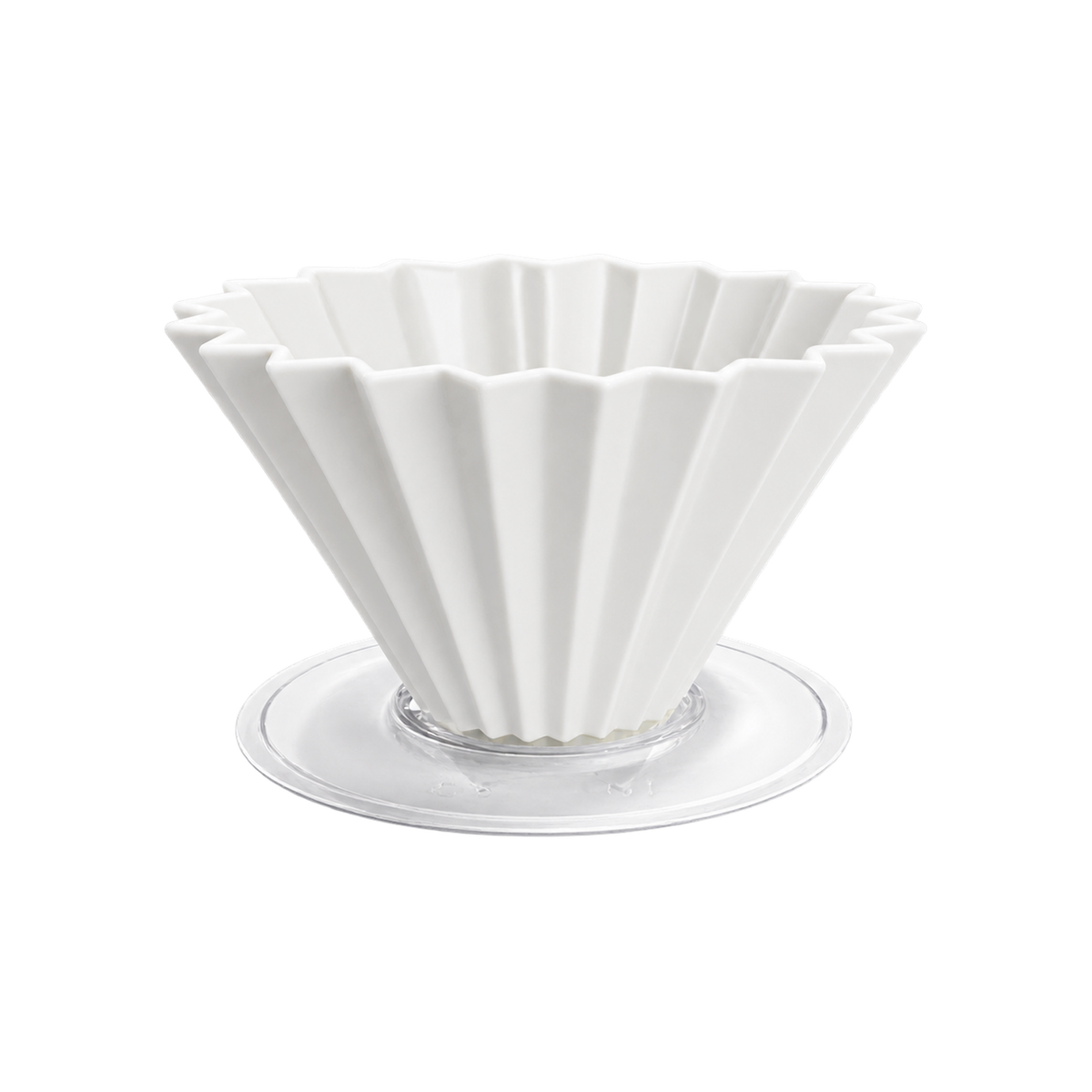 Origami Dripper M with Plastic Holder — White; consistent elevated view, square transparent image