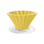 Origami Dripper M with Plastic Holder — Yellow; consistent elevated view, square transparent image