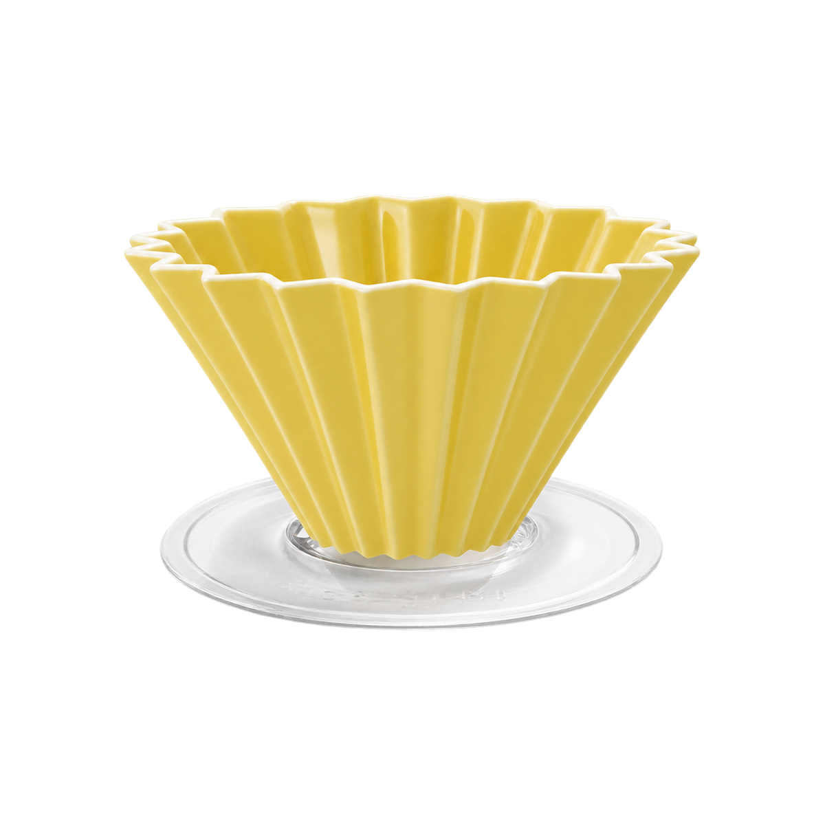 Origami Dripper M with Plastic Holder — Yellow; consistent elevated view, square transparent image