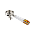 Pesado Spouted Portafilter — White Iris; consistent elevated view, square transparent image