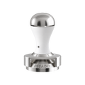 Pesado Tamper w/ Depth Adjuster 58.5mm — White & Silver; consistent elevated view, square transparent image