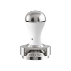 Pesado Tamper w/ Depth Adjuster 58.5mm — White & Silver; consistent elevated view, square transparent image