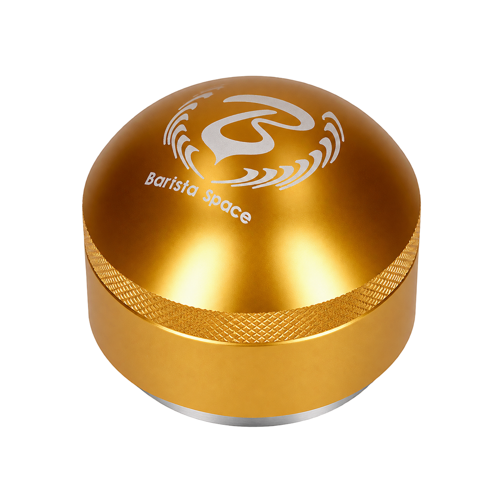 Barista Space Coffee Tamper 58mm — Golden; consistent elevated view, square transparent image