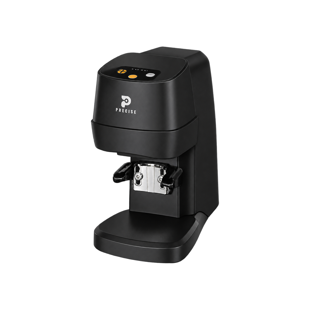 Precise Automatic Coffee Tamper — Black; consistent elevated view, square transparent image