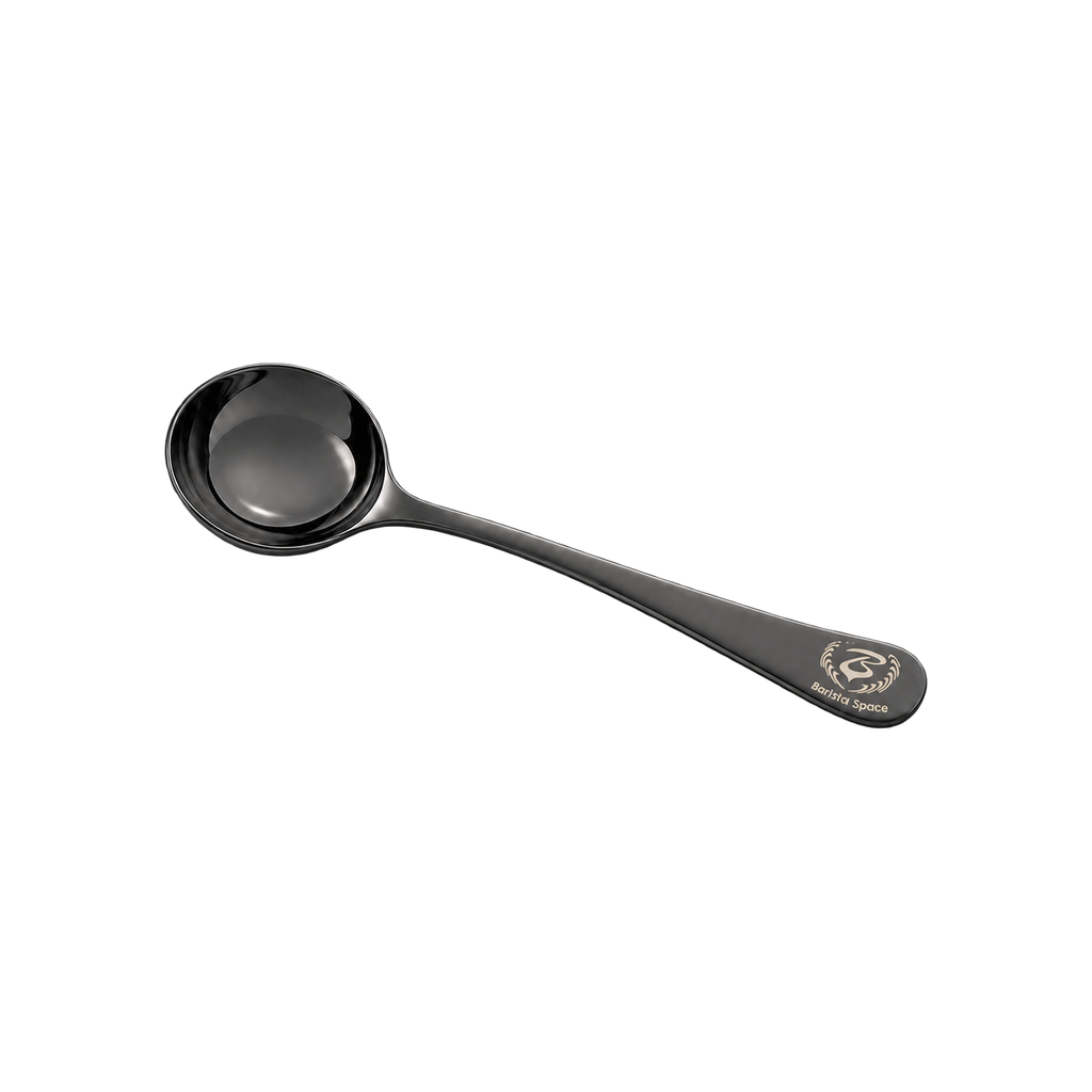 Barista Space Cupping Spoon — Black; consistent elevated view, square transparent image
