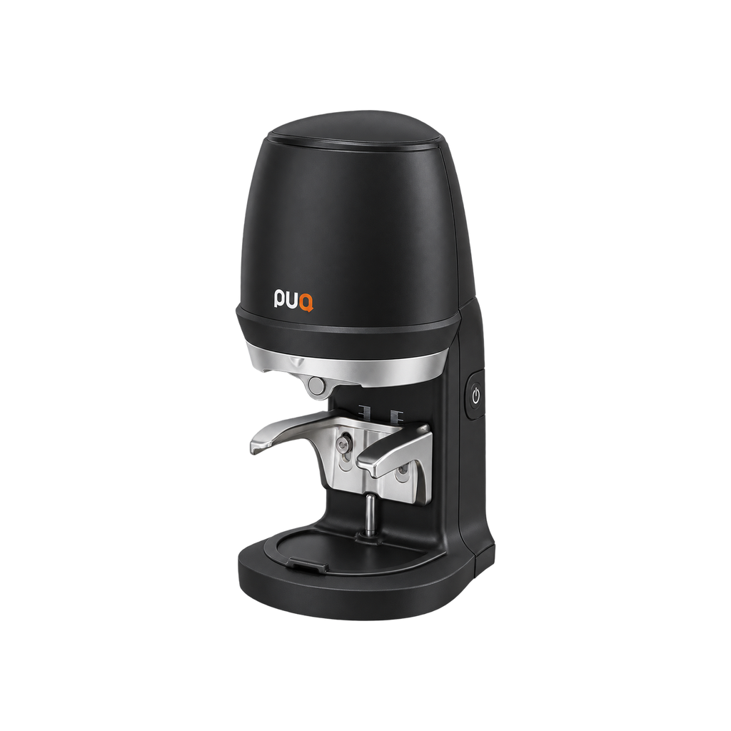 PUQ Press Automatic Coffee Tamper - Q — Black; consistent elevated view, square transparent image