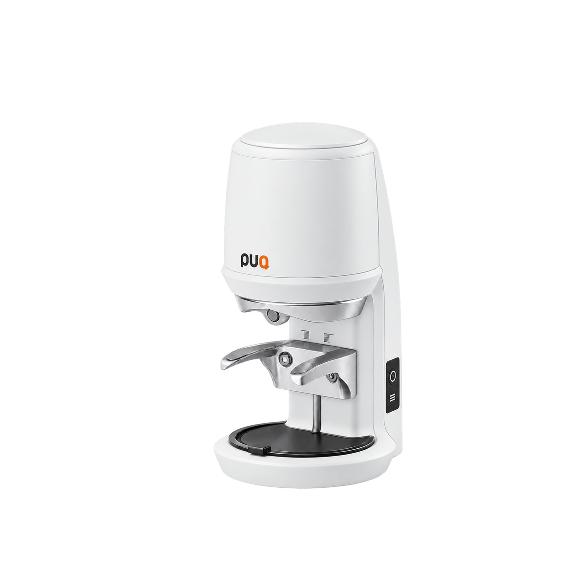 PuqPress - PRO Precision Automatic Tamper - Matt White, 58.3mm, UK Plug — White; consistent elevated view, square transparent image