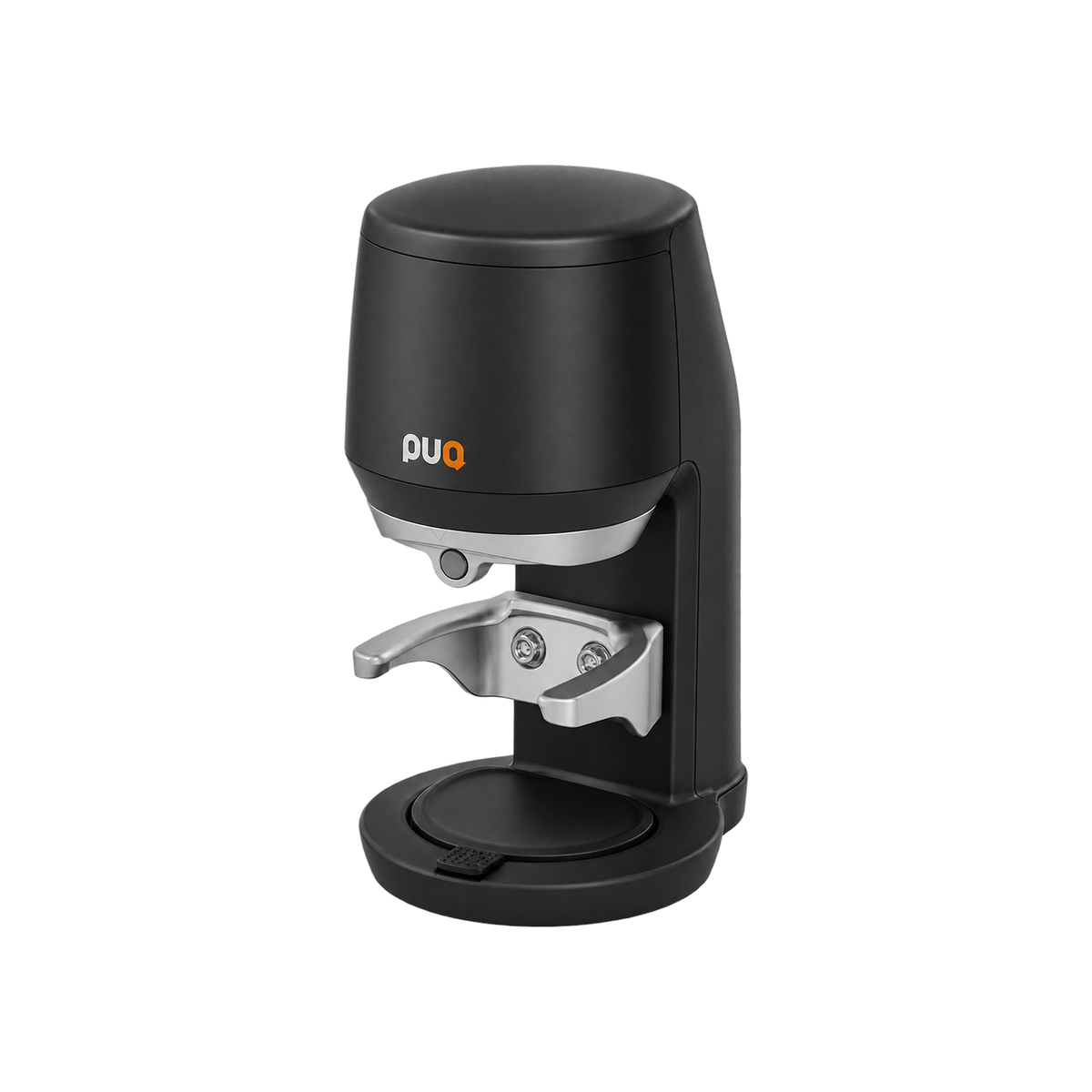 Puqpress Mini Gen 6 Automatic Tamper — Black; consistent elevated view, square transparent image