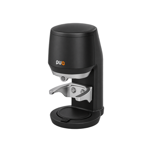 Puqpress Mini Gen 6 Automatic Tamper — Black; consistent elevated view, square transparent image