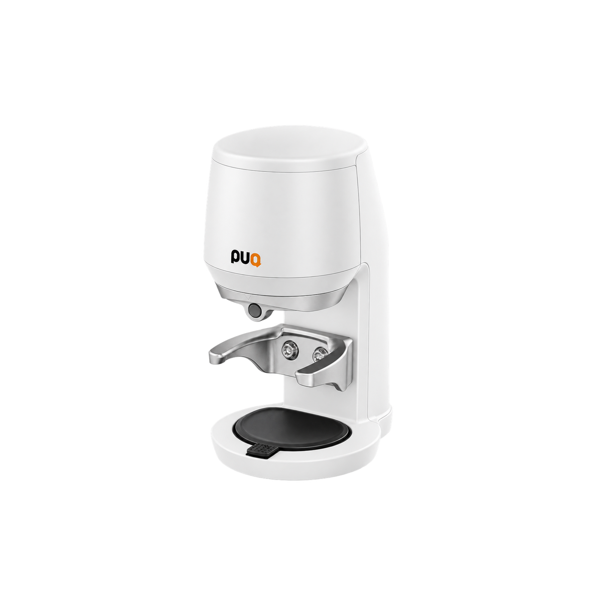 Puqpress Mini Gen 6 Automatic Tamper — White; consistent elevated view, square transparent image