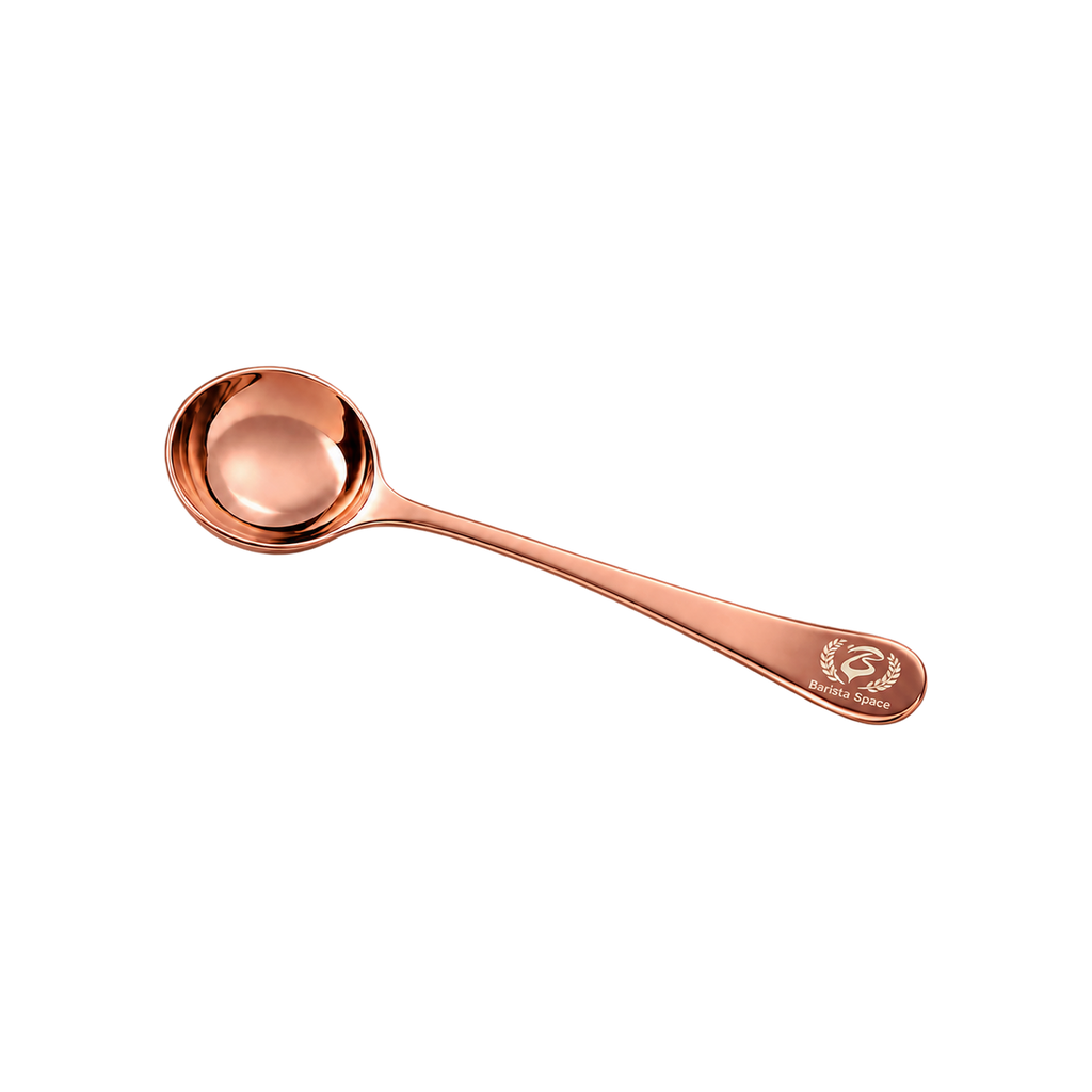 Barista Space Cupping Spoon — Rose Golden; consistent elevated view, square transparent image