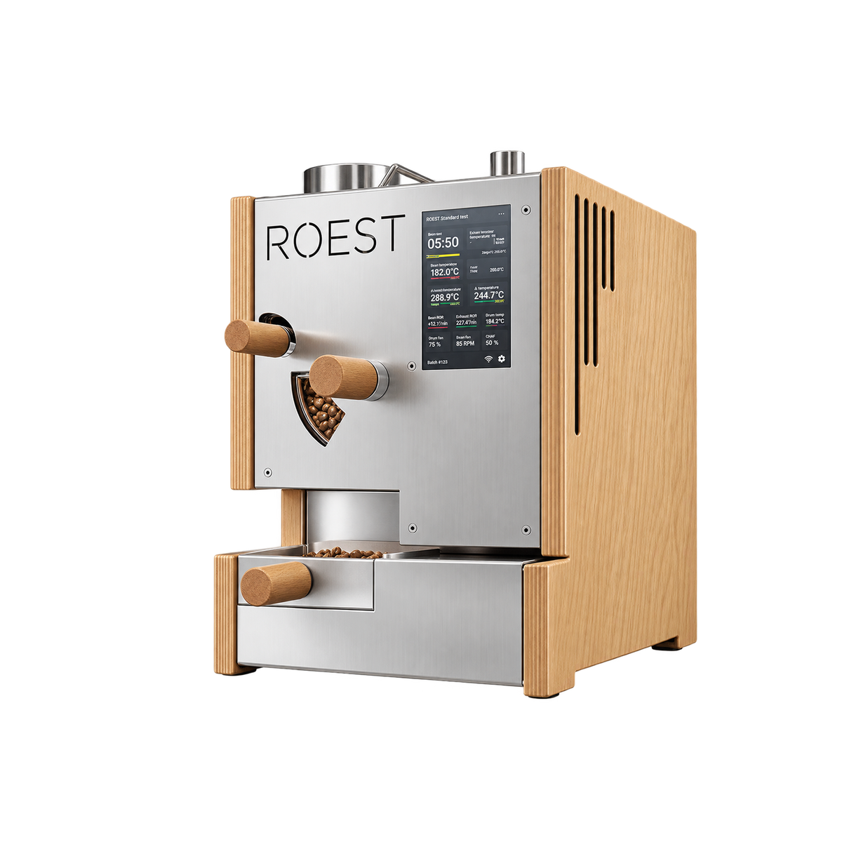 Roest L100 Ultra - Premium Sample Coffee Roaster — Wooden; consistent elevated view, square transparent image