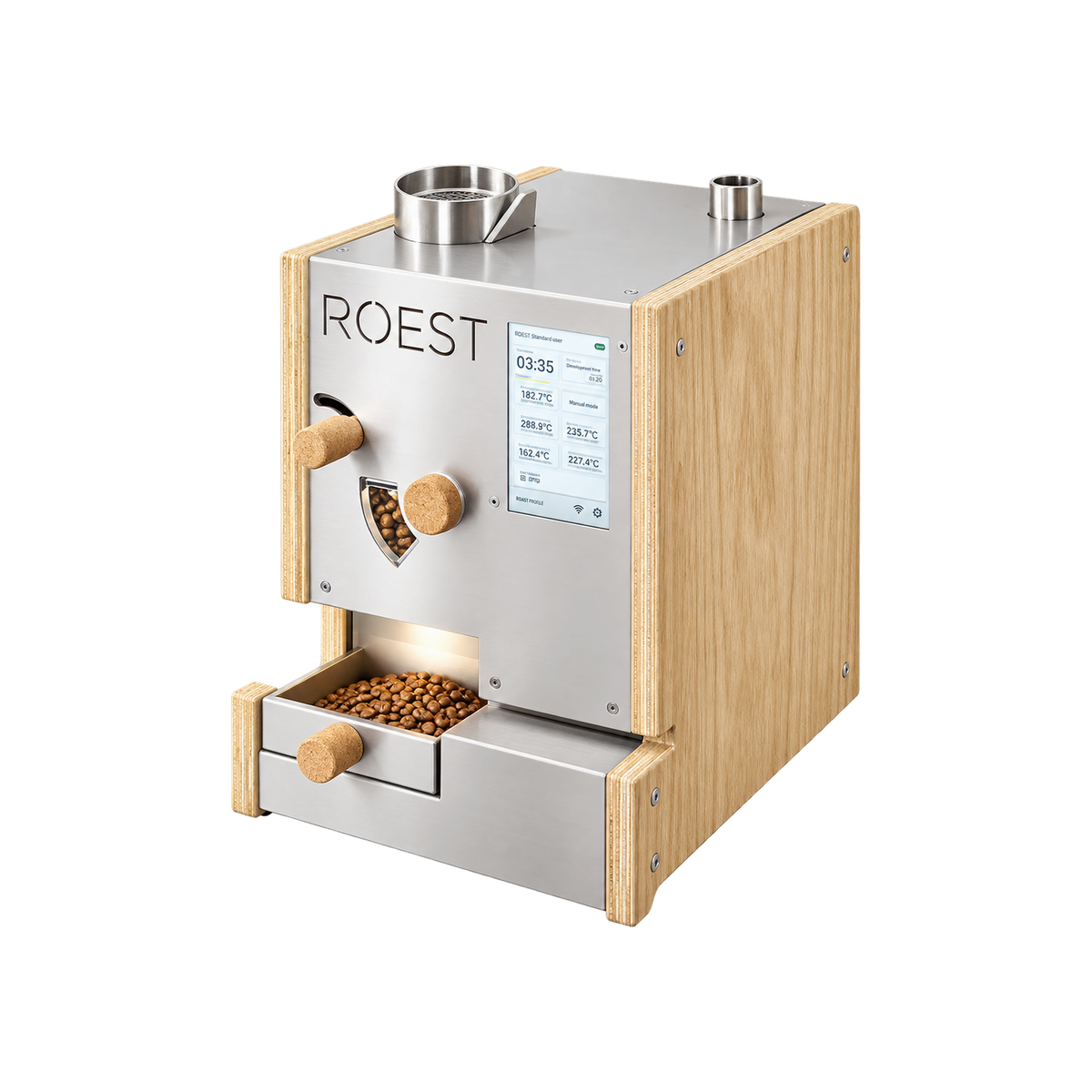 Roest L200 Plus - Professional Sample Coffee Roaster — WOOD; consistent elevated view, square transparent image