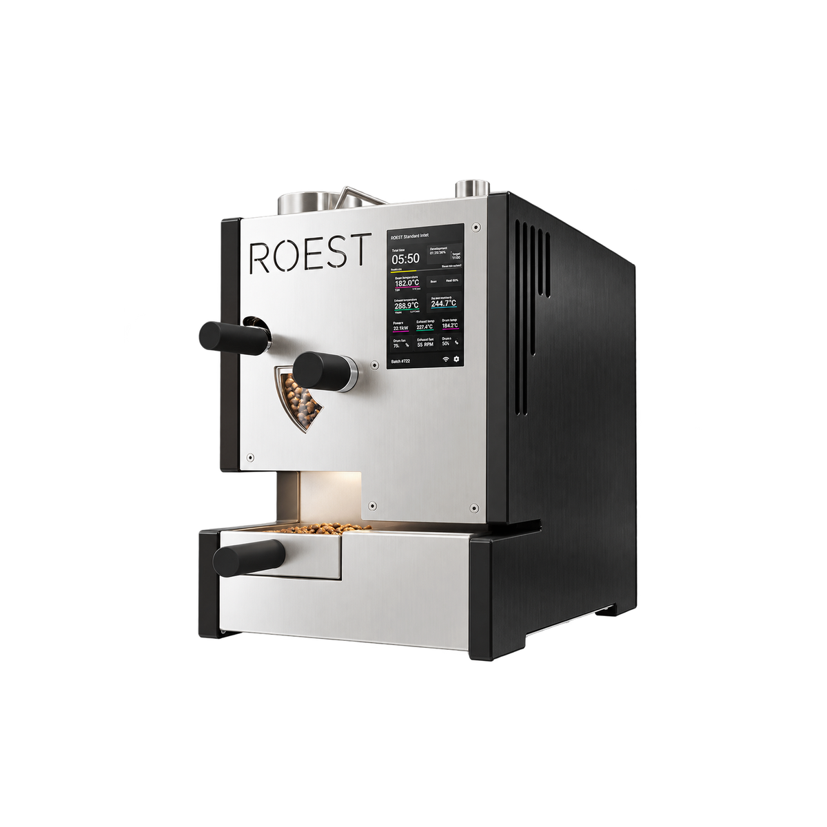 Roest L200 Ultra - Premium Sample Coffee Roaster — Black; consistent elevated view, square transparent image