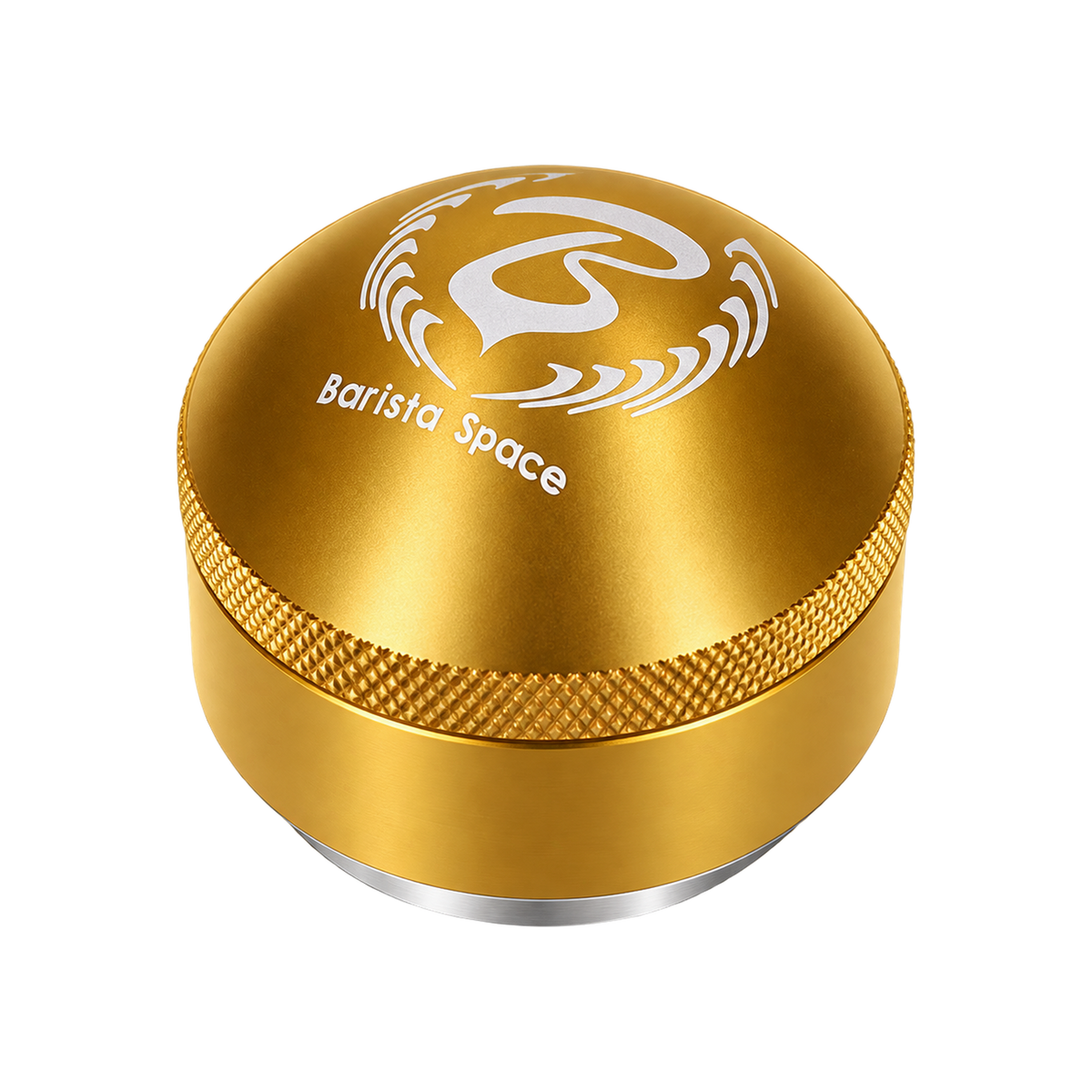 Barista Space Distribution Tool 58mm — Golden; consistent elevated view, square transparent image