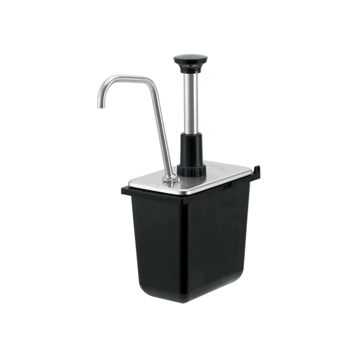 Server Products 1/9-Size Jar Pump – Stainless Steel — Black; consistent elevated view, square transparent image