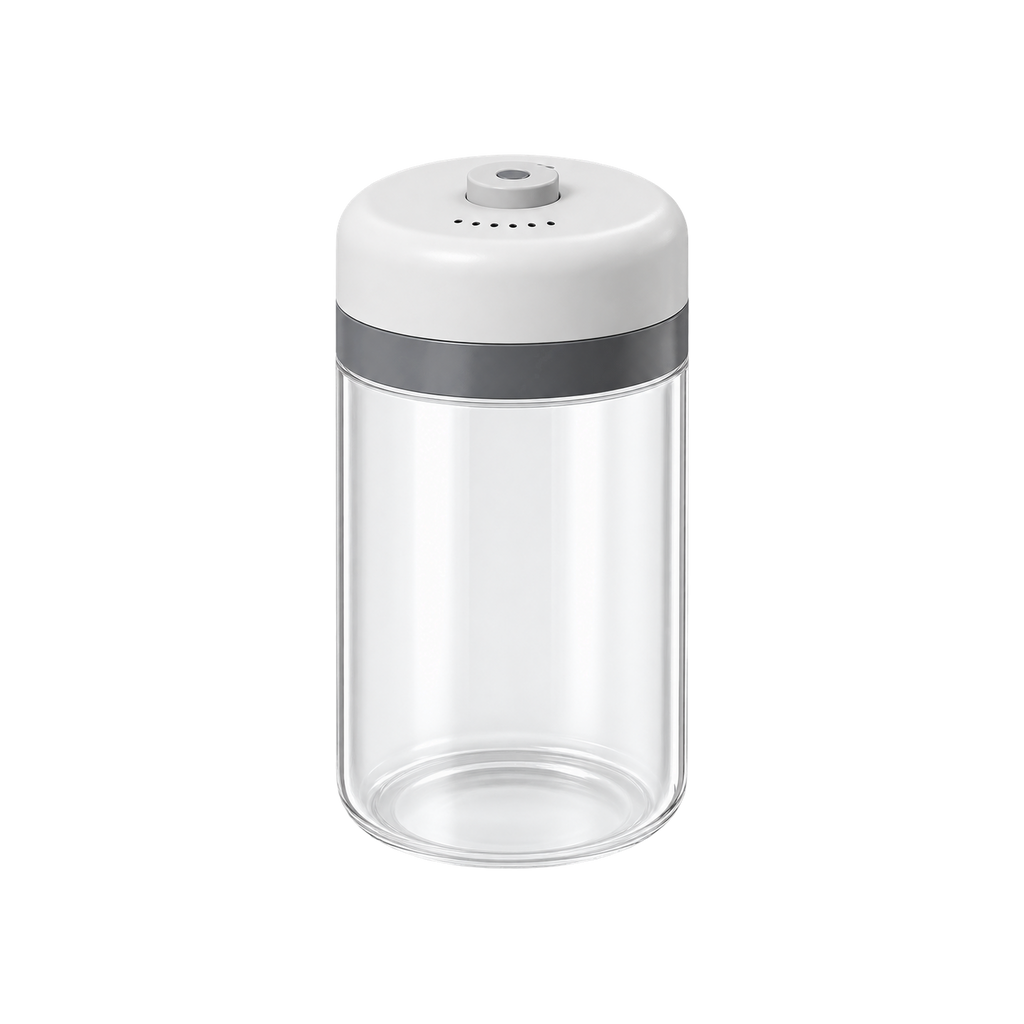 SHELBRU Canister Glass 800ml — White; consistent elevated view, square transparent image