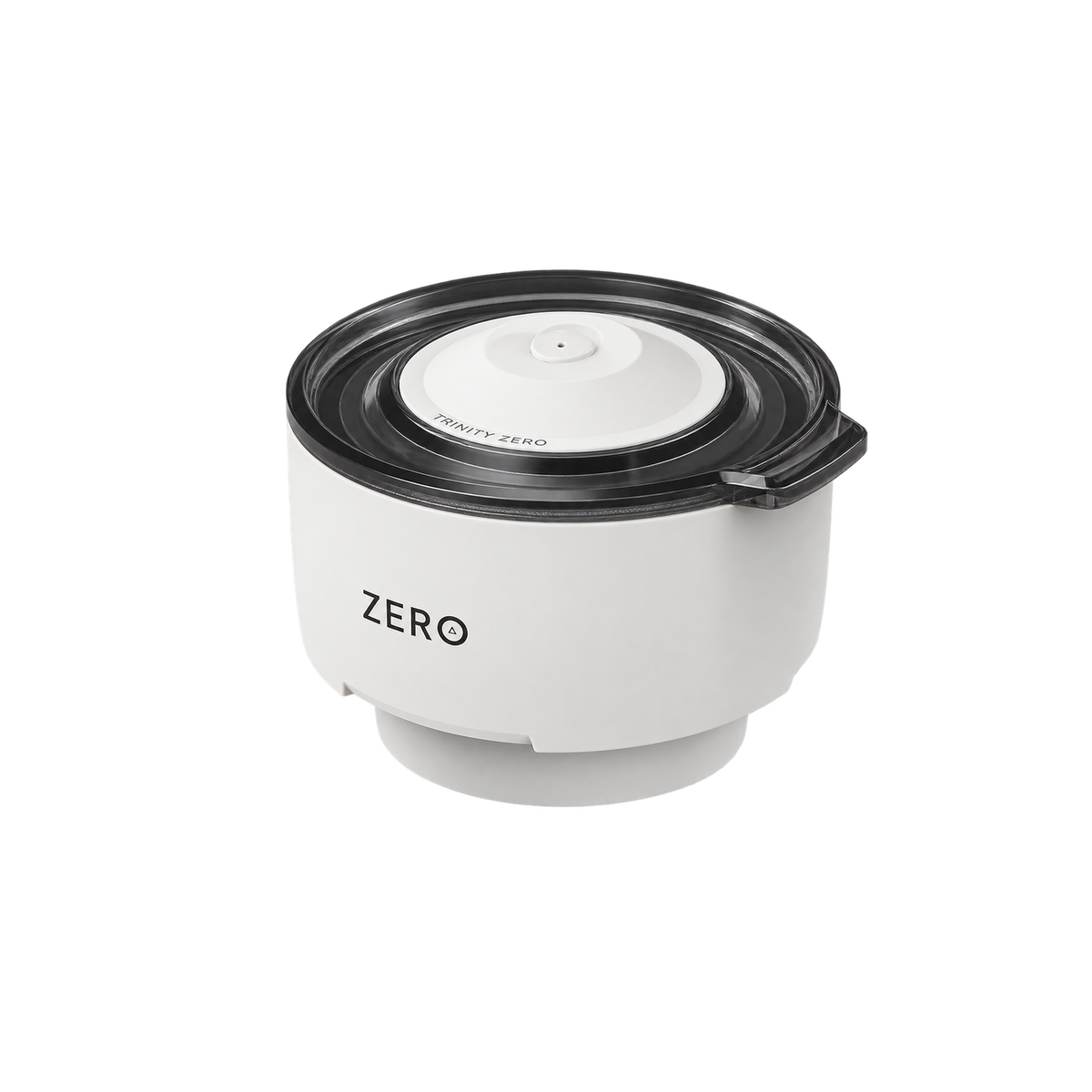 Trinity Zero Coffee Press 8oz — Wjite; consistent elevated view, square transparent image