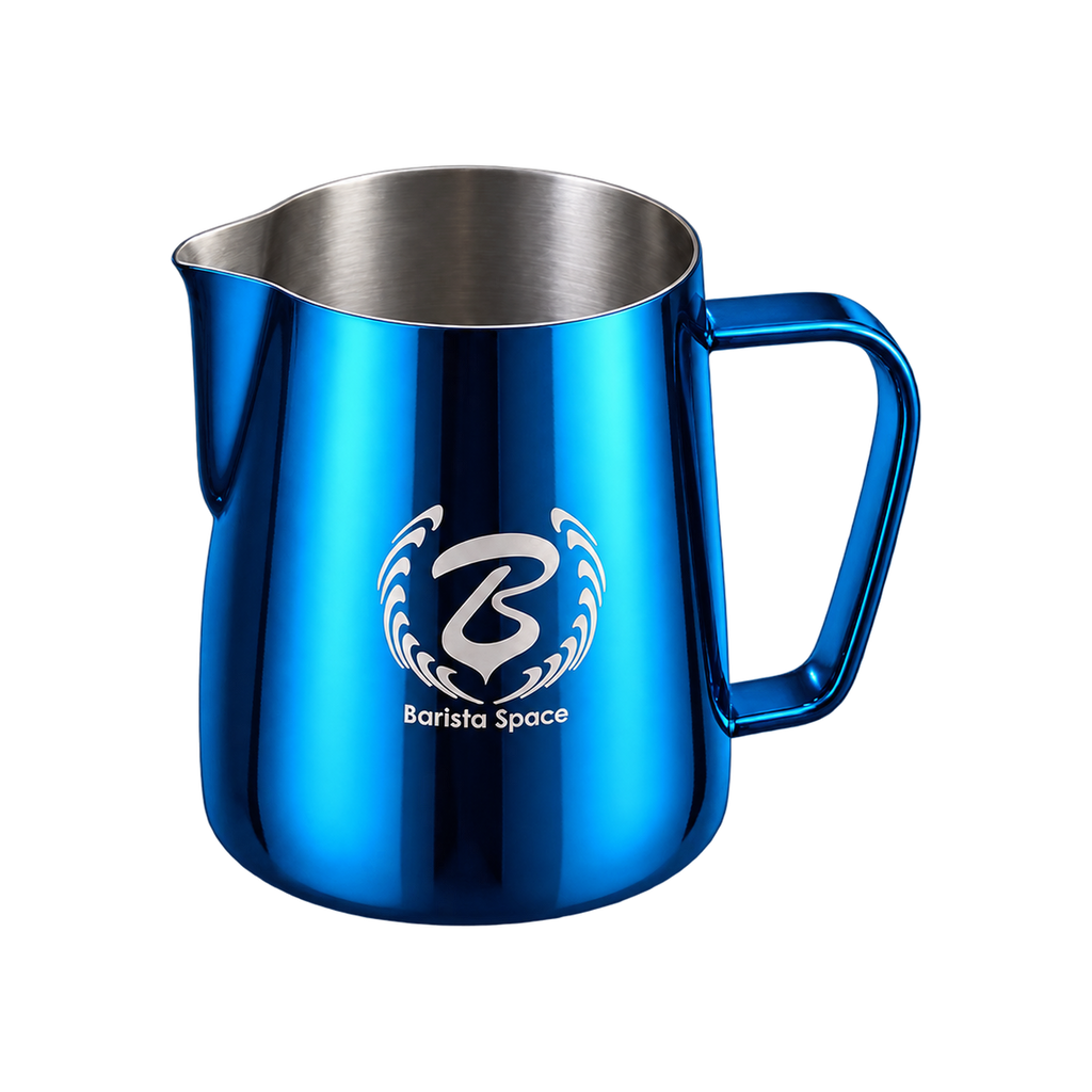Barista Space Pitcher 350ml — Blue; consistent elevated angle, square transparent image