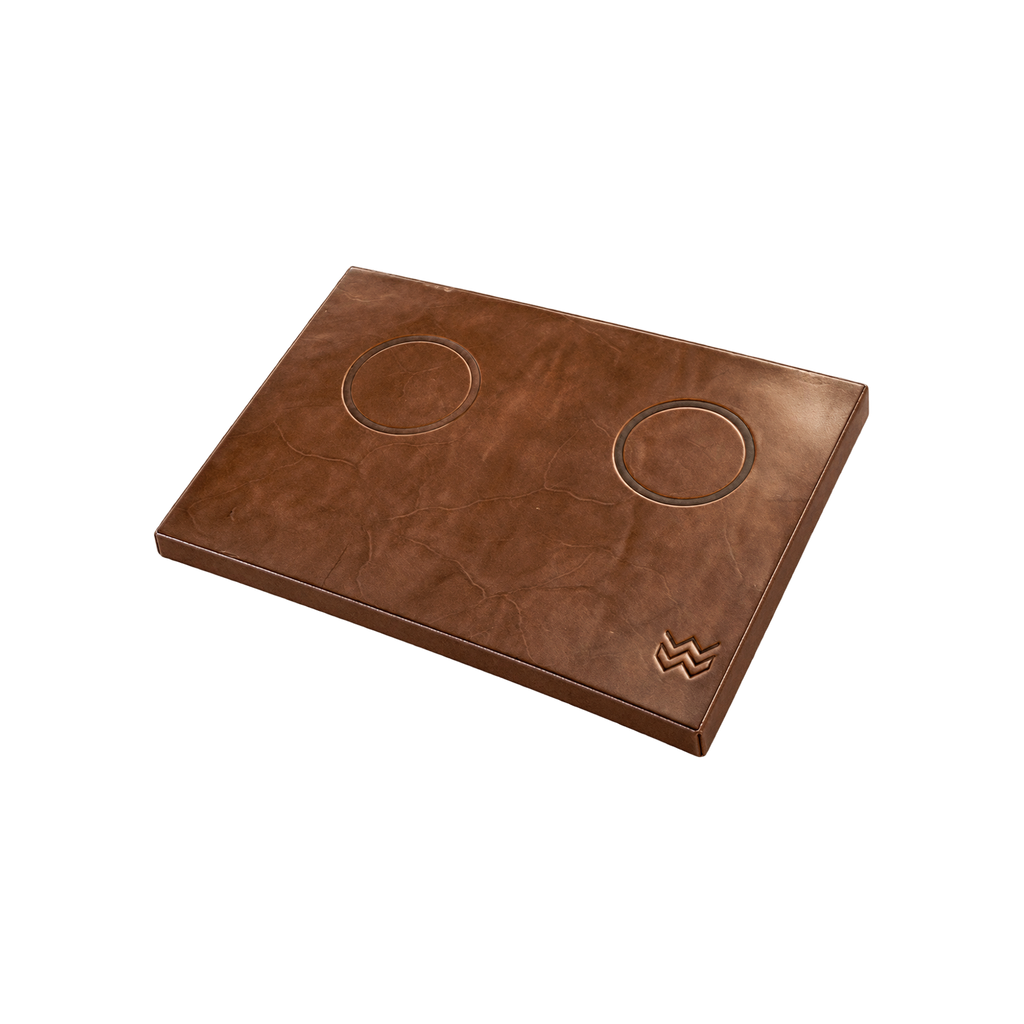 Weber Workshops Leather Tamping Mat — Natural; consistent elevated view, square transparent image